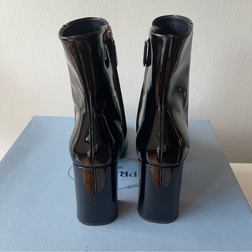 PRADA Square Toe Ankle Boots in Black Patent size 6.5 - Picture 8 of 13